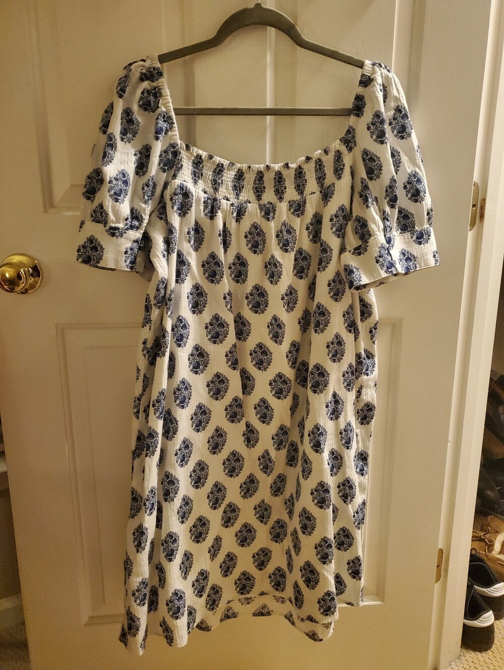 J. Crew White Midi Dress with Navy Floral Print